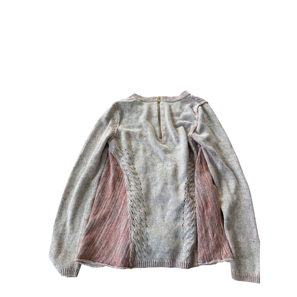 Moth Anthropologie Cable Knit Mixed Media Sweater Beige Pink Back Zip Womens S - Picture 2 of 3